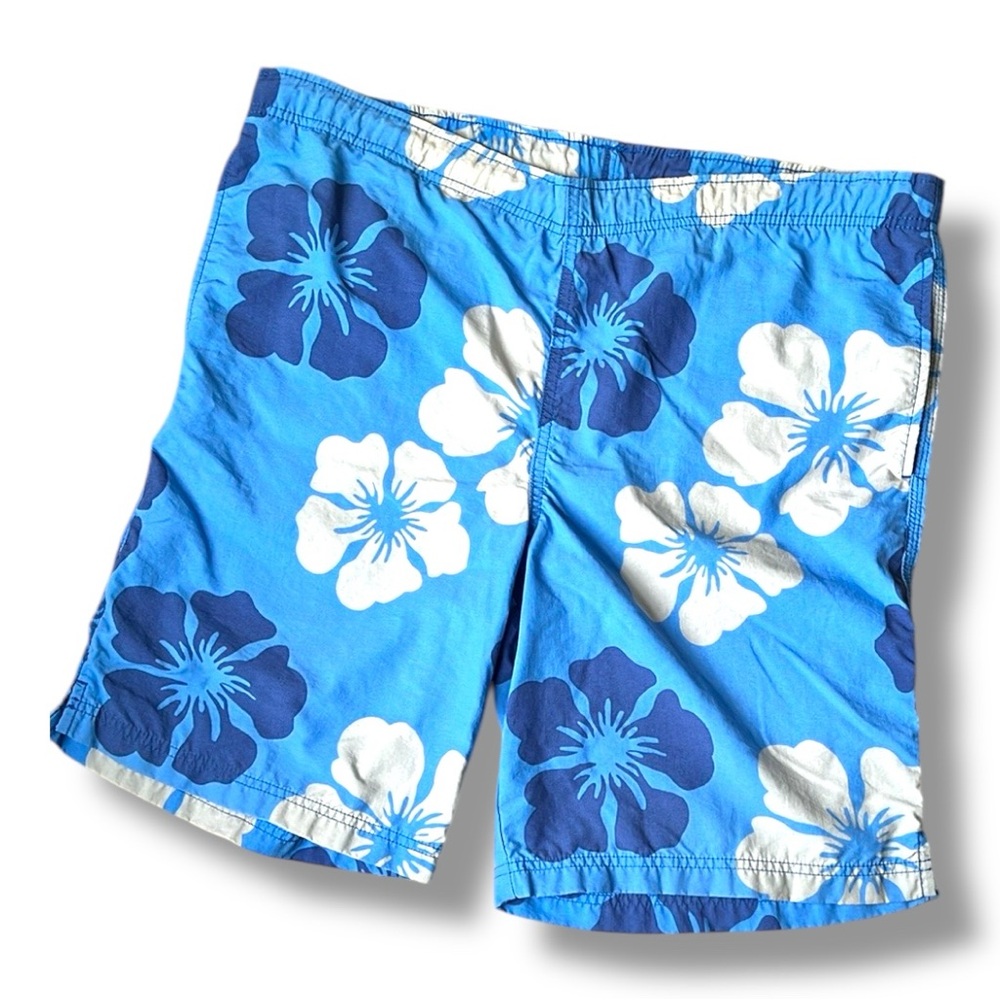 Men's Land's End Blue Hawaiian Swim Trunks Board Shorts Beach Pool, Size Medium